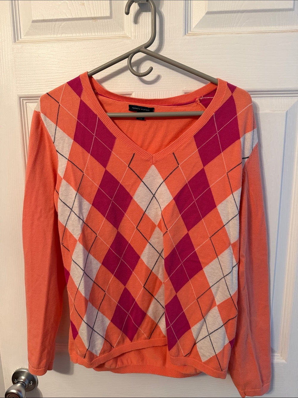 Tommy Hilfiger Coral & Fuchsia Argyle V-Neck Sweater